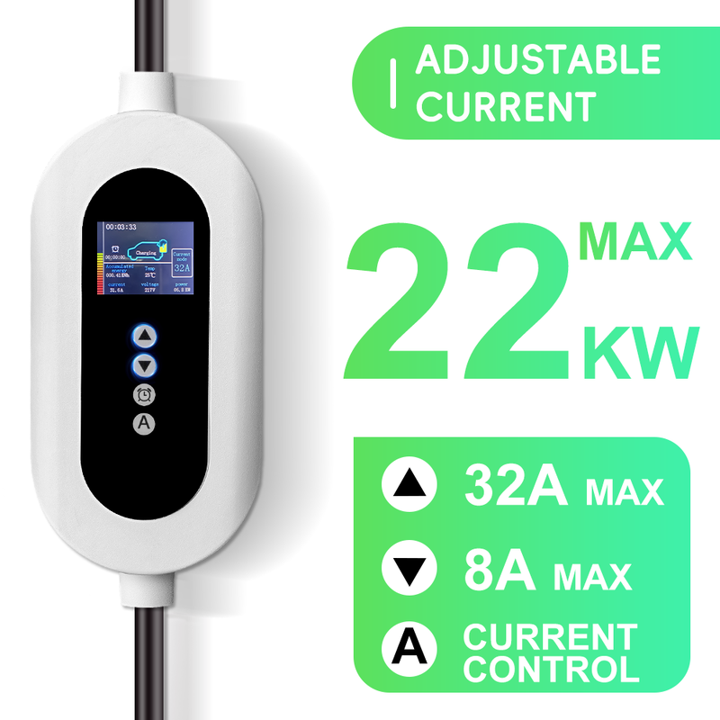 22kW Portable Type 2 EV Charger 32A 3 Phase Smart EV Charging Cable