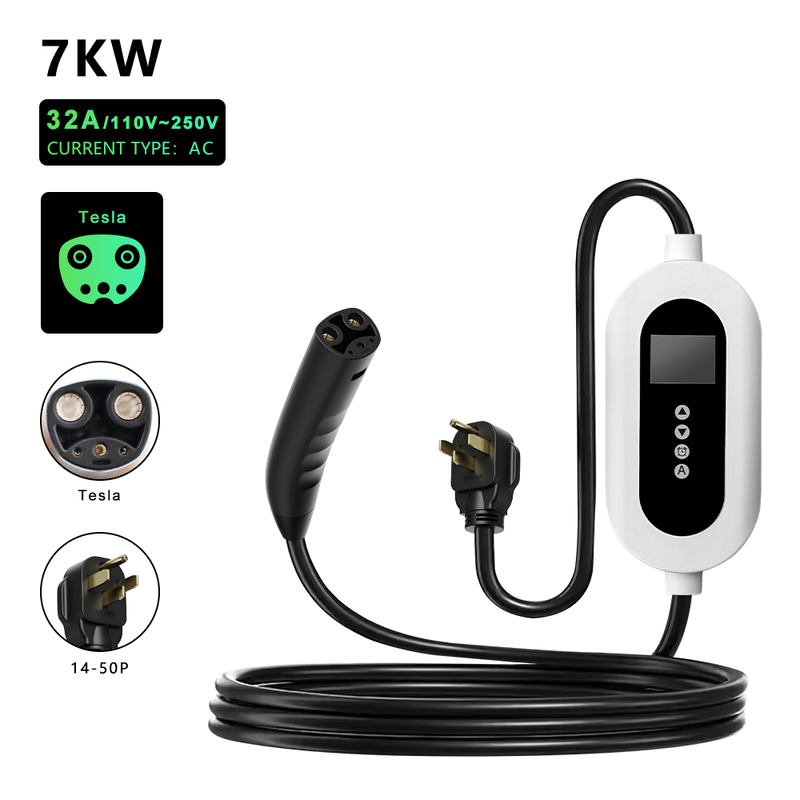 7kW Tesla Charger NACS Portable EV Charger Level 2 With Adjustable Current For Tesla Car