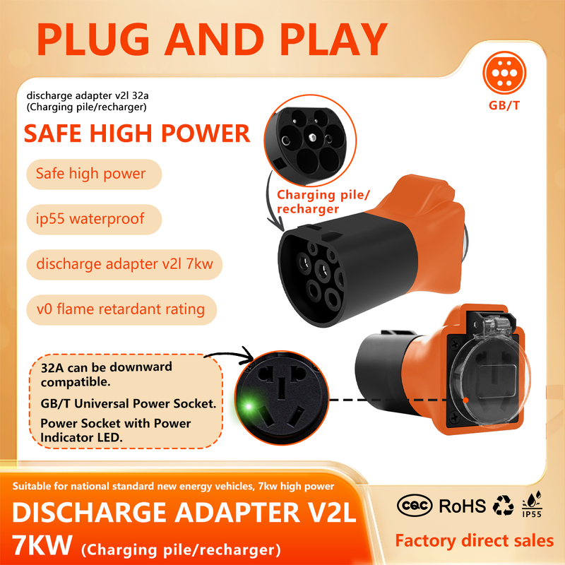 GB/T V2L Adapter 7KW Portable EV Discharger AC Power Supply For BYD