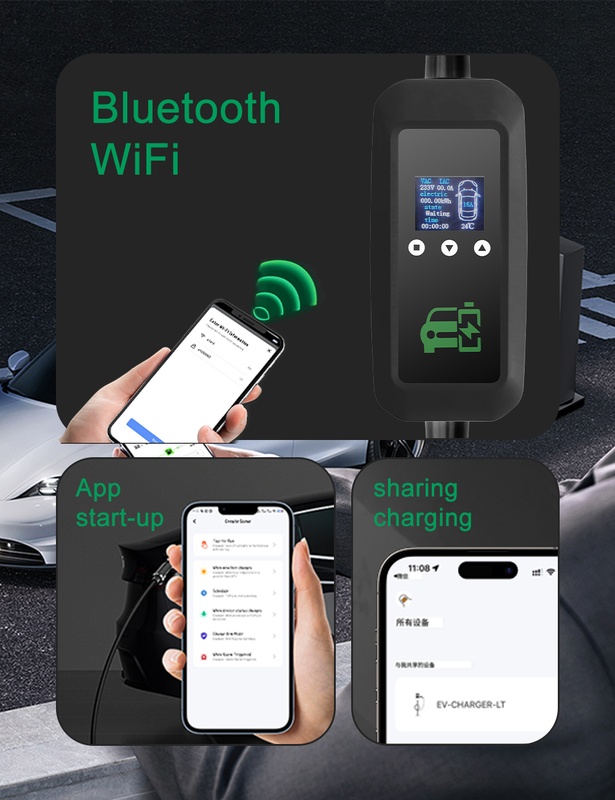 Type 2 3.5kW Portable EV Charger 16A Adjustable Current Custom 5m Cable
