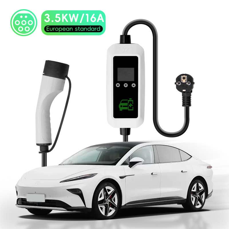 Customized 3.5KW 16A Portable EV Charger OEM ODM Supported Type 2 EVSE with LCD Display and Safety Certification