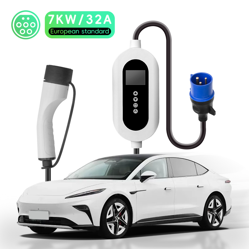 7kW 32A Portable Type2 Charger Weatherproof 8-32A Adjustable With APP
