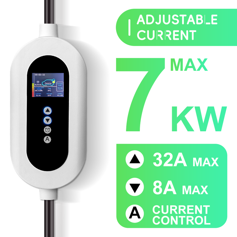 IP65 Outdoor 7kW Portable Type2 Charger 8-32A Adjustable Rainproof