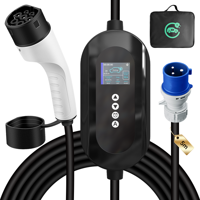 Portable Type2 Charger 7kW 32A IP65 Weatherproof 8-32A Adjustable With APP