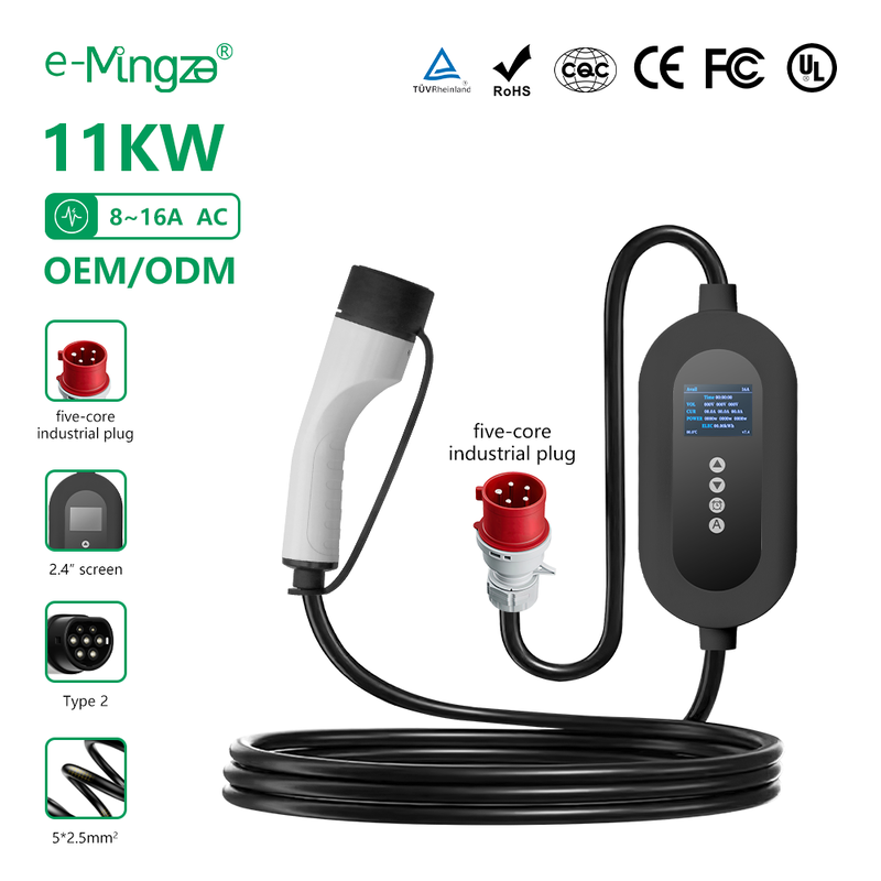 3 Phase 11kW Type 2 Portable EV Charger 16A IP65 Waterproof Fast Charger