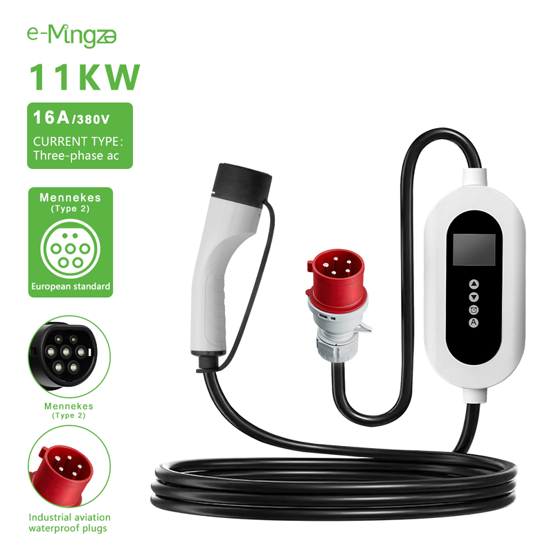 11kW Portable EV Fast Charger 3 Phase Type 2 16A for Europe EVs