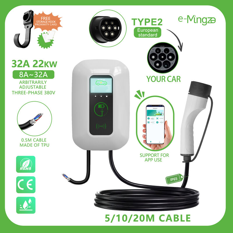 22kW EV Wallbox Charger Type 2 3 Phase Fast Charging NFC With APP