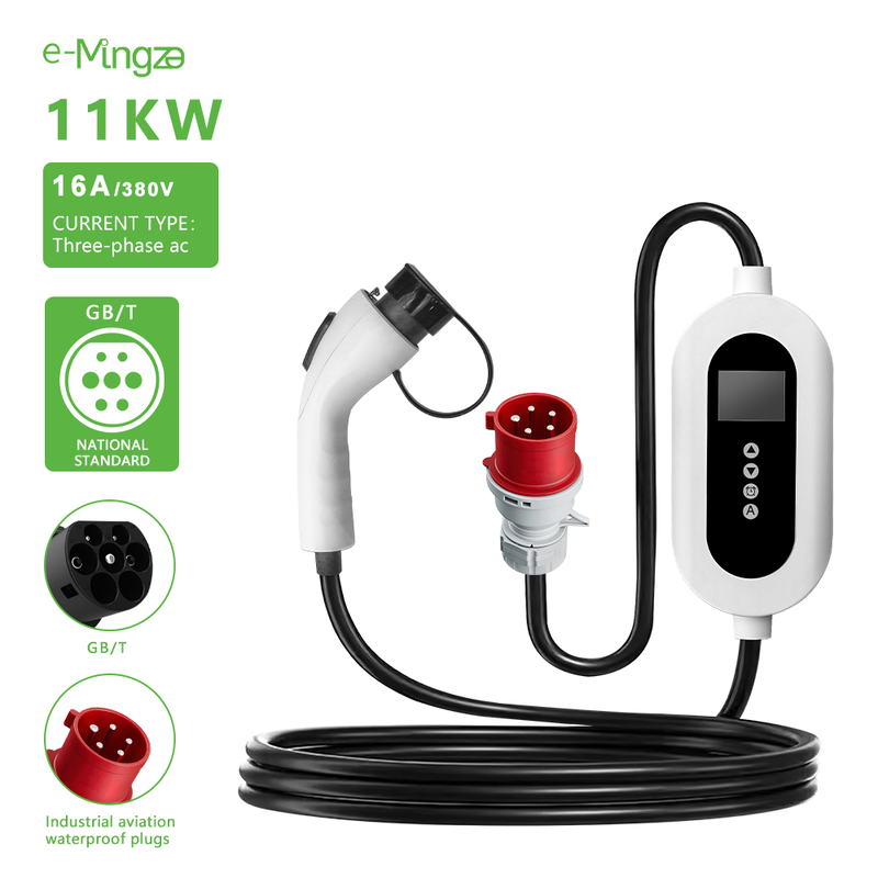 E-mingze Mode 2 Smart Display GBT 11kw/16A 3 phase ev portable charger
