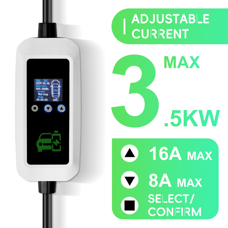 Portable EV Charger 3.5kW Adjustable Current 16A Type 1 Customizable Cable