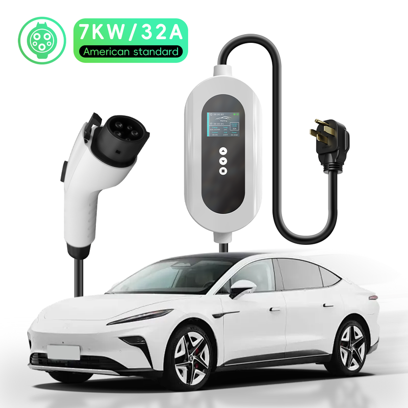 E-mingze 7kw/32A IP65 1 Phase 5m Cable Ev Portable Charger Station With APP WIFI