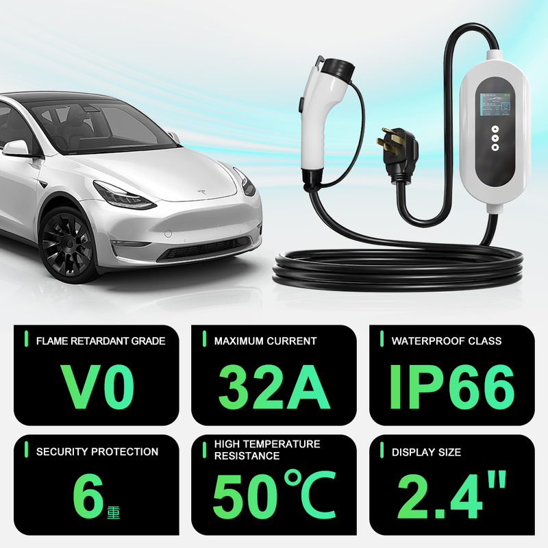 Portable AC EV Charger 7KW Type 1 8A-32A Adjustable Current CE RoHS