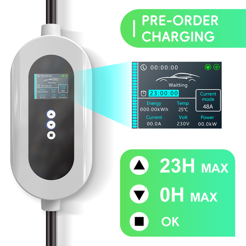 Fast Charging Type 1 Portable Car EV Charger 11kW 48A With LCD Display