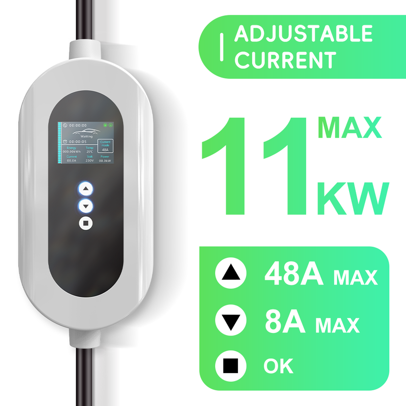 48A Portable Type1 Charger 11kW Fast Charging With LCD Screen Home Travel