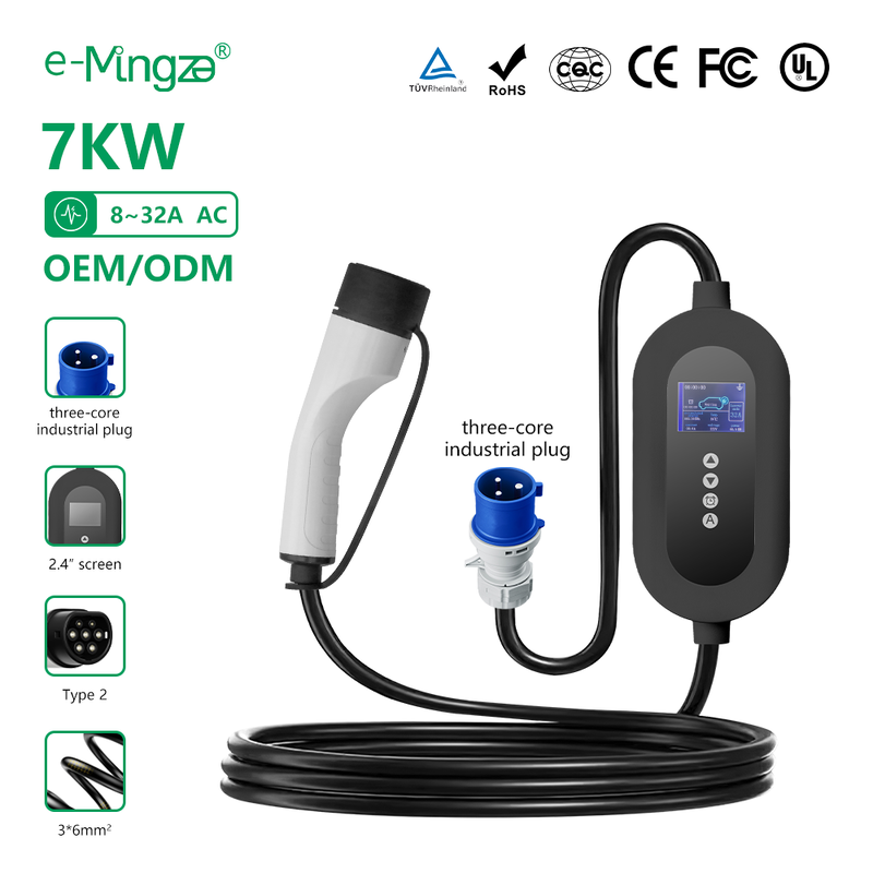 Seviye 2 Ac 16a 32a Ev Taşınabilir şarj cihazı 7kw 11kw özelleştirilebilir Evse Type2 Modu 2