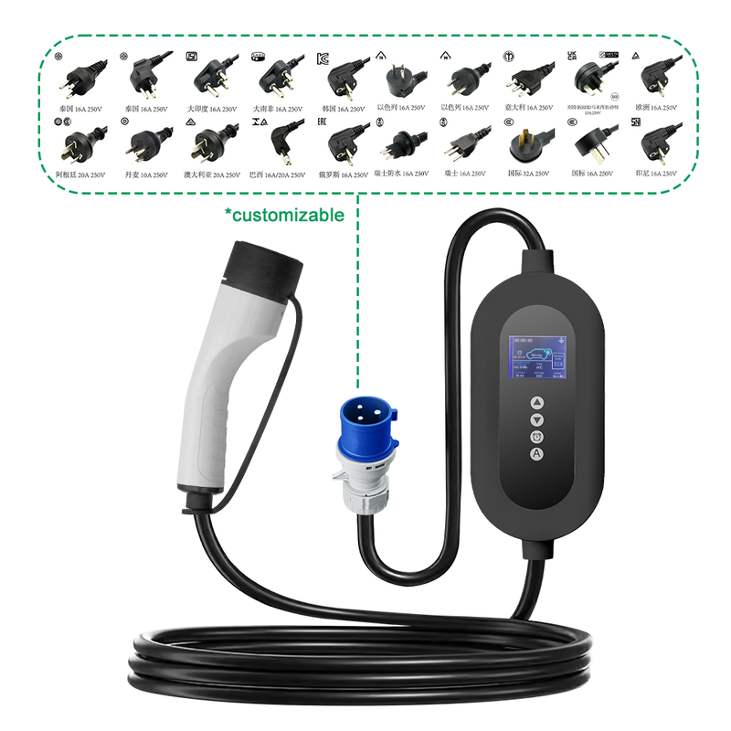 110V-240V 32A 7KW E-Mingze Type2 Portable EV Charger Customizable 