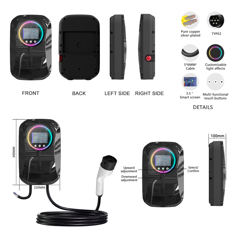 Type 2 Wall Box EV Charger ODM OEM 3 Phase AC Charging 22KW 32A Multifunctional Charger
