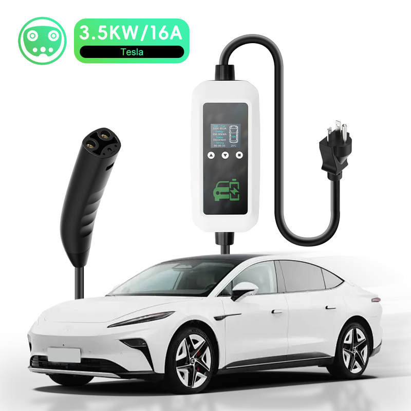 3.5kW 16A Portable Electric Vehicle Charger NACS With Smart LCD Screen For Home Charging