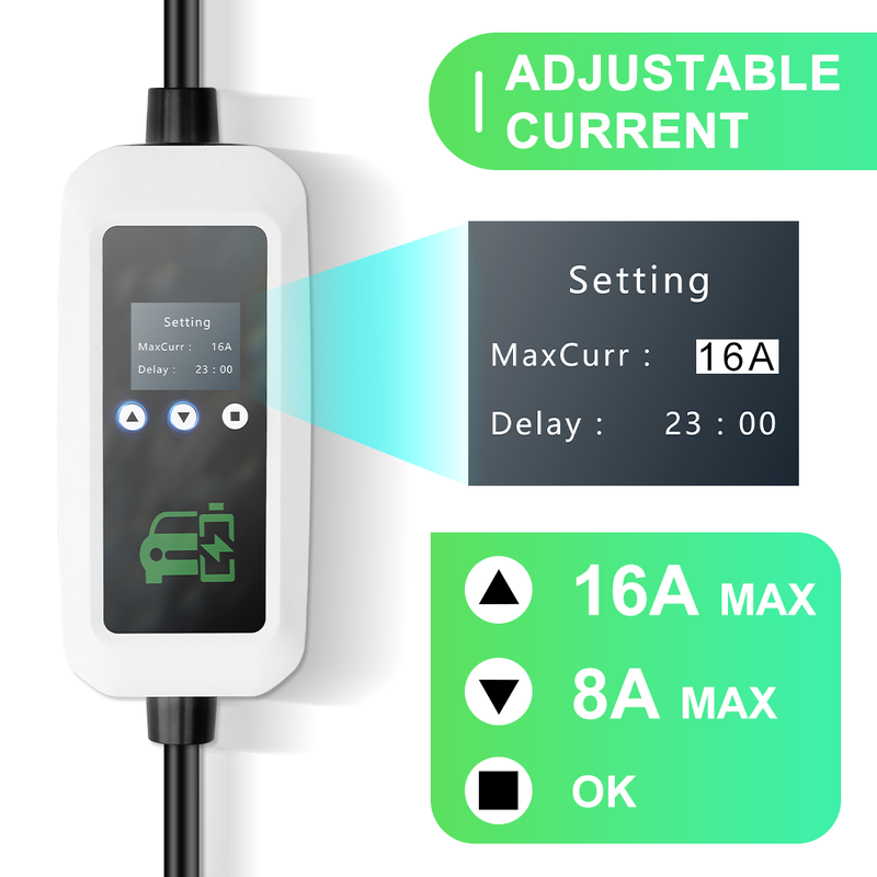 NACS 16A 3.5kW Portable Tesla Charger With Smart LCD Display For Home Charging