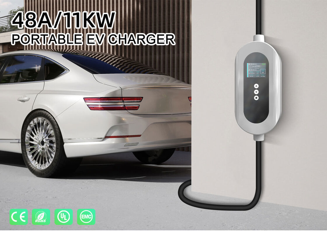 Fast Charging 11kW 48A Portable EV Type1 Charger With LCD Screen For Home Use