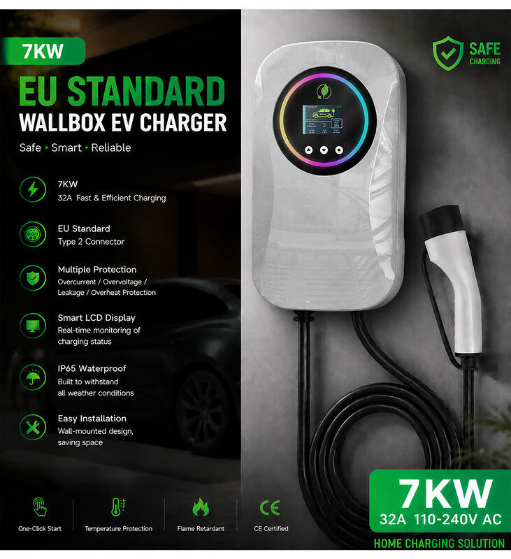 32A 7kw Type 2 AC Charging 1 Phase Wall Box EV Charger With App Wifi