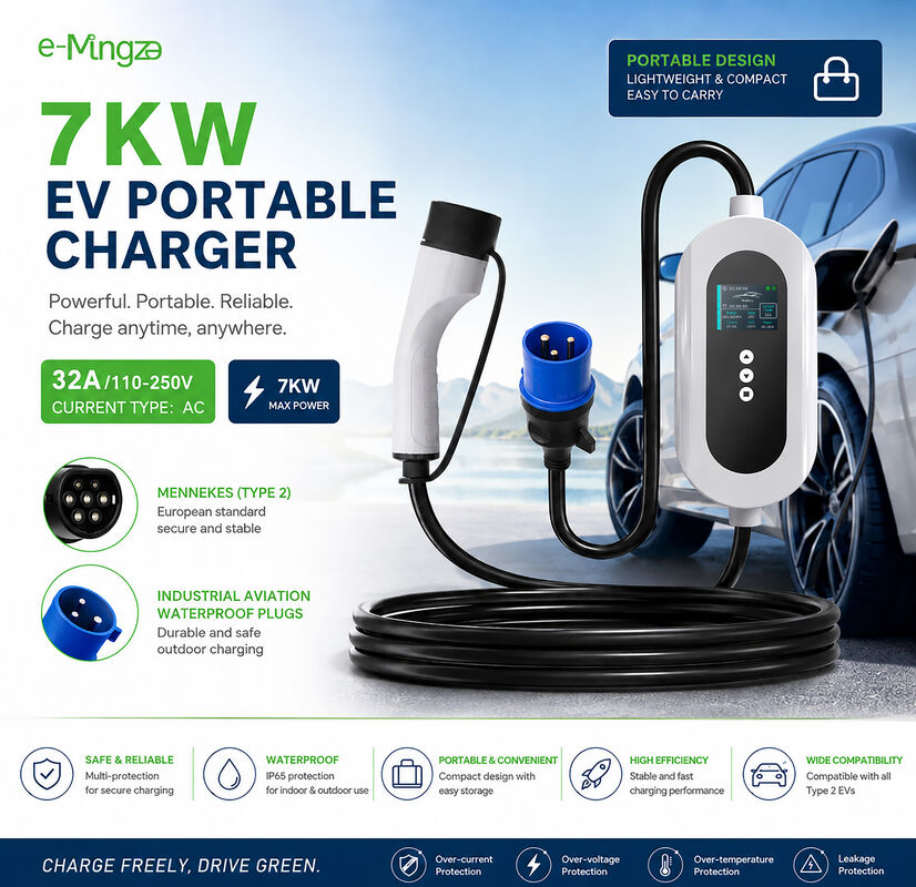 1 Phase ODM OEM 7kw 32A Type 2 AC Charging Electric Vehicle Charger Portable With APP