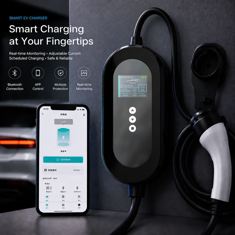5m Portable 7kW Type2 Charger 8-32A Adjustable Rainproof Outdoor With APP Control