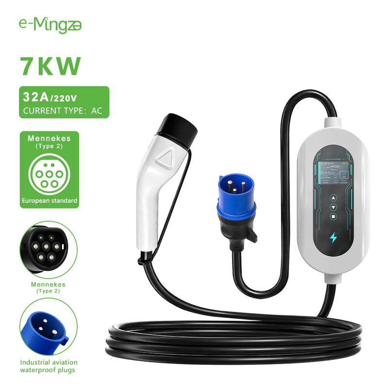 7kW Portable Type 2 EV Charger – 32A Fast Electric Car Charger for Home & Travel